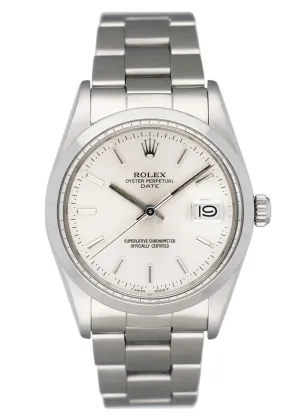 Rolex Oyster Perpetual Date 15000 Silver Dial Mens Watch