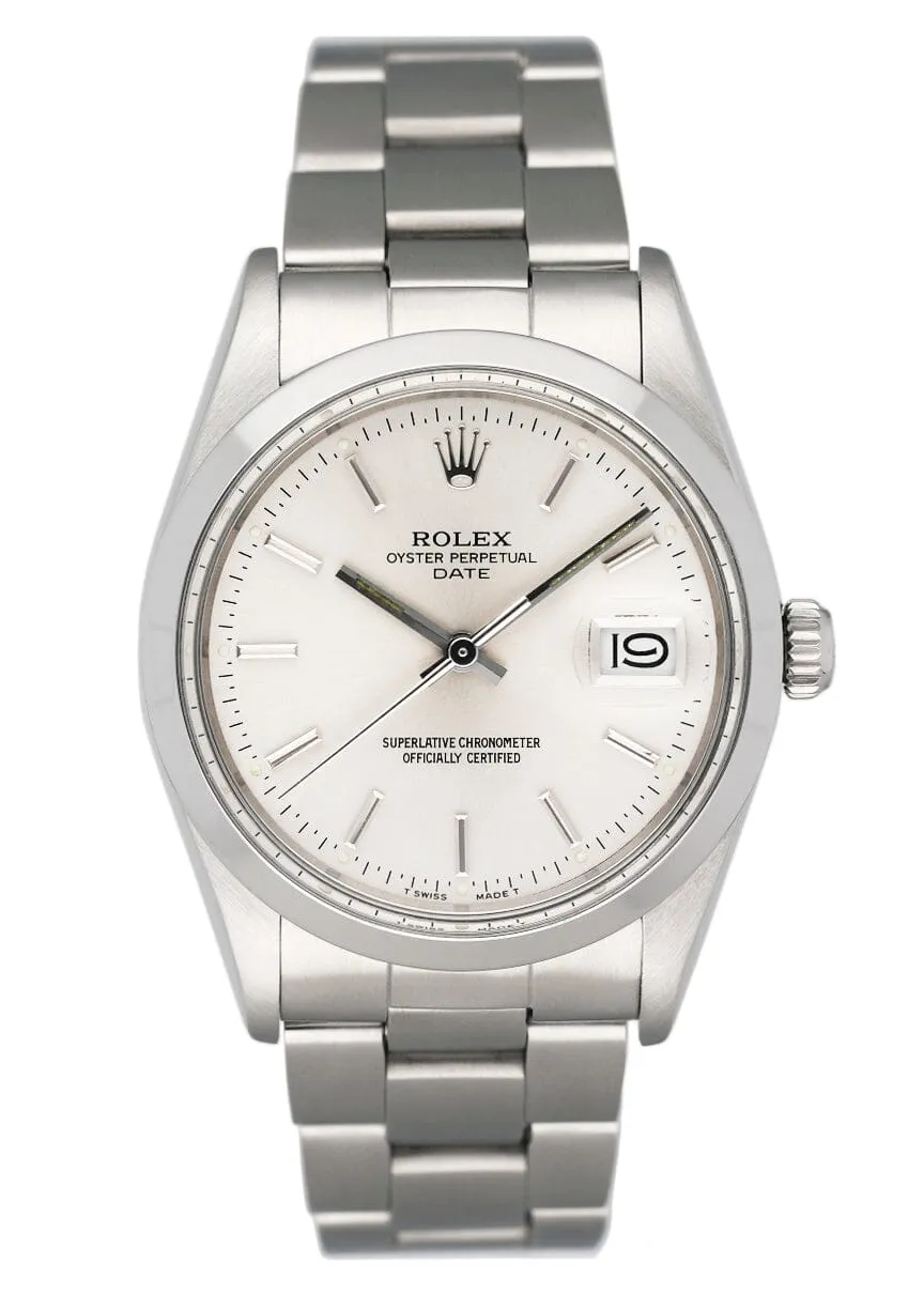 Rolex Oyster Perpetual Date 15000 Silver Dial Mens Watch