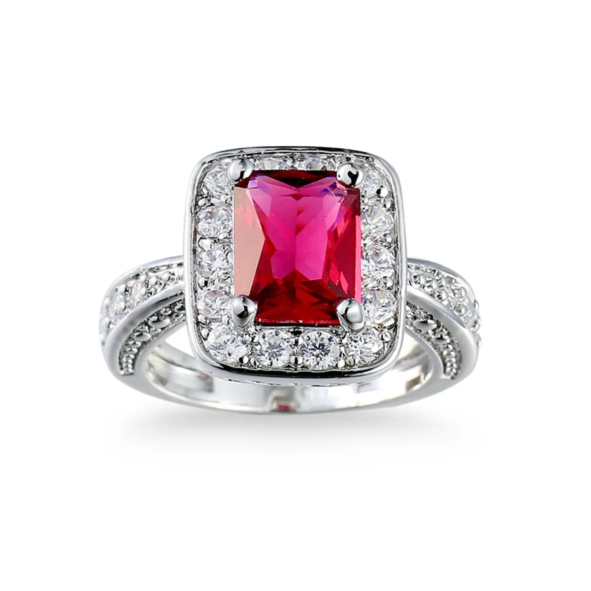 Rose Cubic Zirconia & Silver-Plated Rectangle Ring