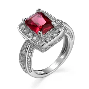 Rose Cubic Zirconia & Silver-Plated Rectangle Ring
