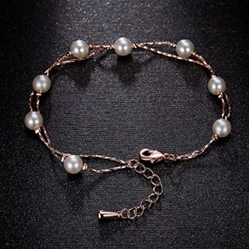 Rose Gold Jewelry: Swarovski Crystal Simulated White Pearls Necklace and Jewelry Set Set for Women - Wedding Party, Bridal and Bridesmaid Accessories - 18K Rose Gold Plated Earring Sets