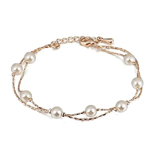 Rose Gold Jewelry: Swarovski Crystal Simulated White Pearls Necklace and Jewelry Set Set for Women - Wedding Party, Bridal and Bridesmaid Accessories - 18K Rose Gold Plated Earring Sets