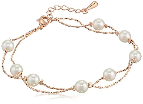 Rose Gold Jewelry: Swarovski Crystal Simulated White Pearls Necklace and Jewelry Set Set for Women - Wedding Party, Bridal and Bridesmaid Accessories - 18K Rose Gold Plated Earring Sets