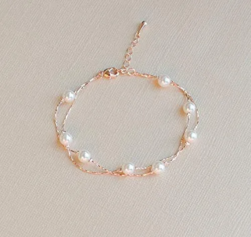 Rose Gold Jewelry: Swarovski Crystal Simulated White Pearls Necklace and Jewelry Set Set for Women - Wedding Party, Bridal and Bridesmaid Accessories - 18K Rose Gold Plated Earring Sets