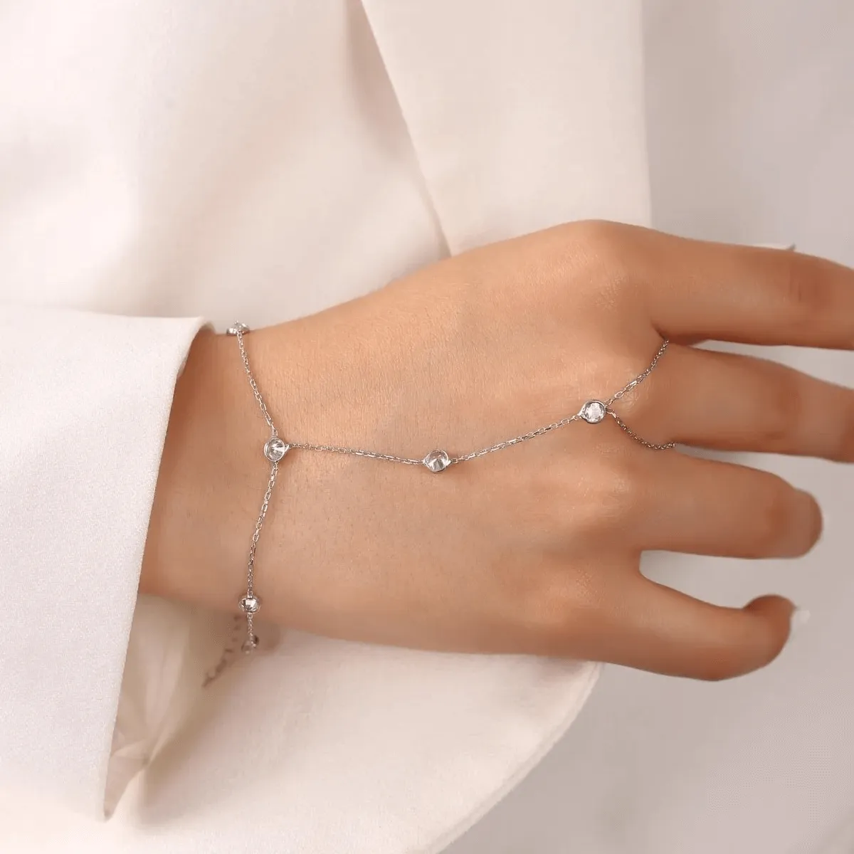 Rose Gold Slave Bracelet Ring Crystal Hand Chain