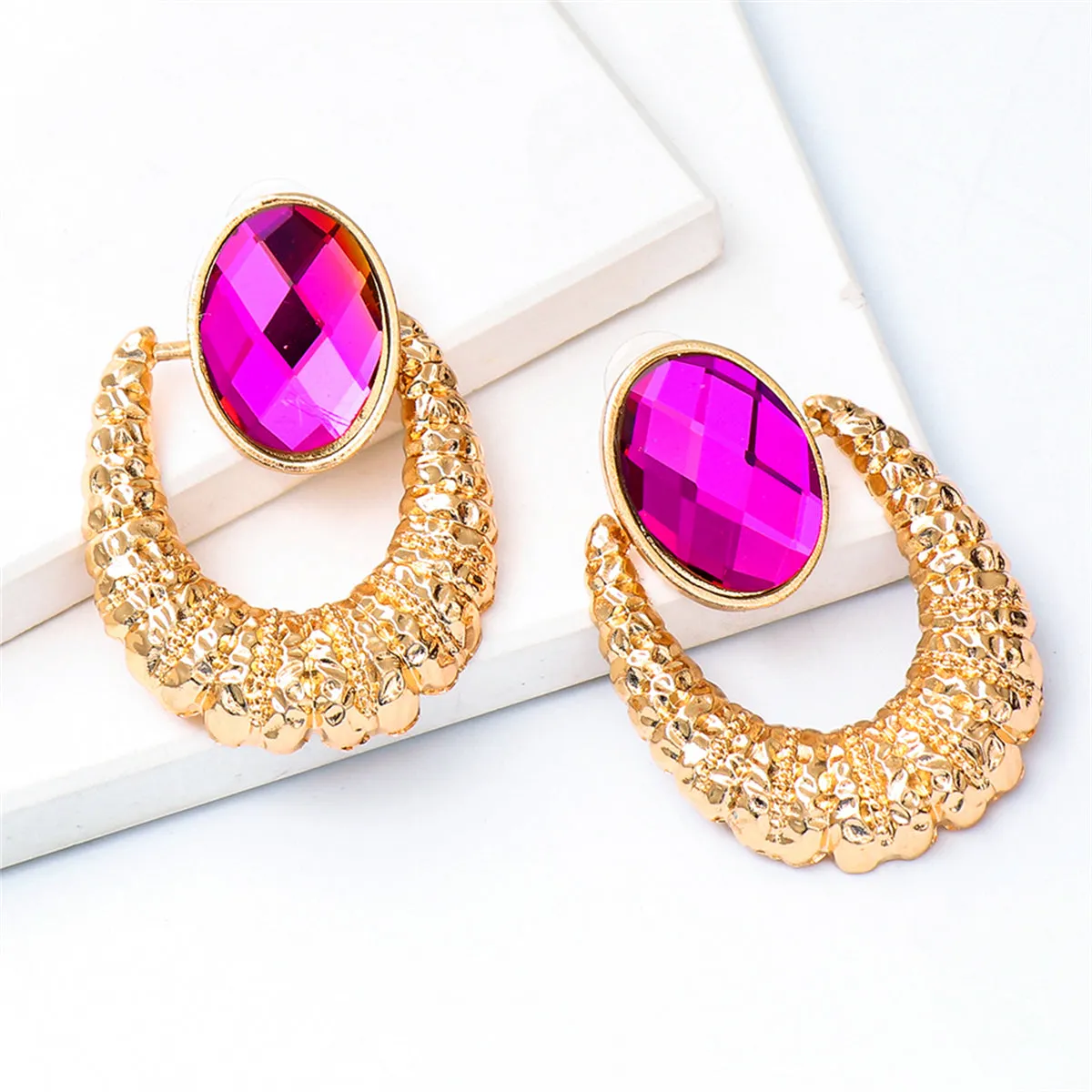 Rose Oval Crystal & 18K Gold-Plated Catch Drop Earrings