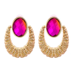 Rose Oval Crystal & 18K Gold-Plated Catch Drop Earrings