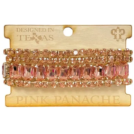 Rose Pink & Gold Rhinestone Bracelet Set