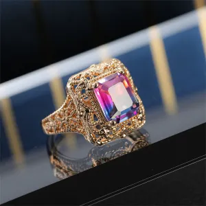 Rose Purple Crystal & 18K Gold-Plated Radiant-Cut Ring