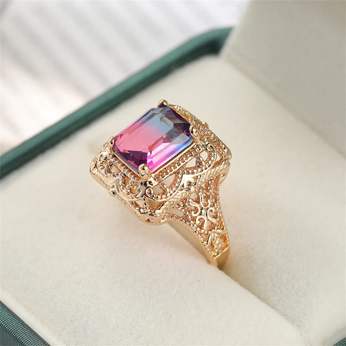 Rose Purple Crystal & 18K Gold-Plated Radiant-Cut Ring