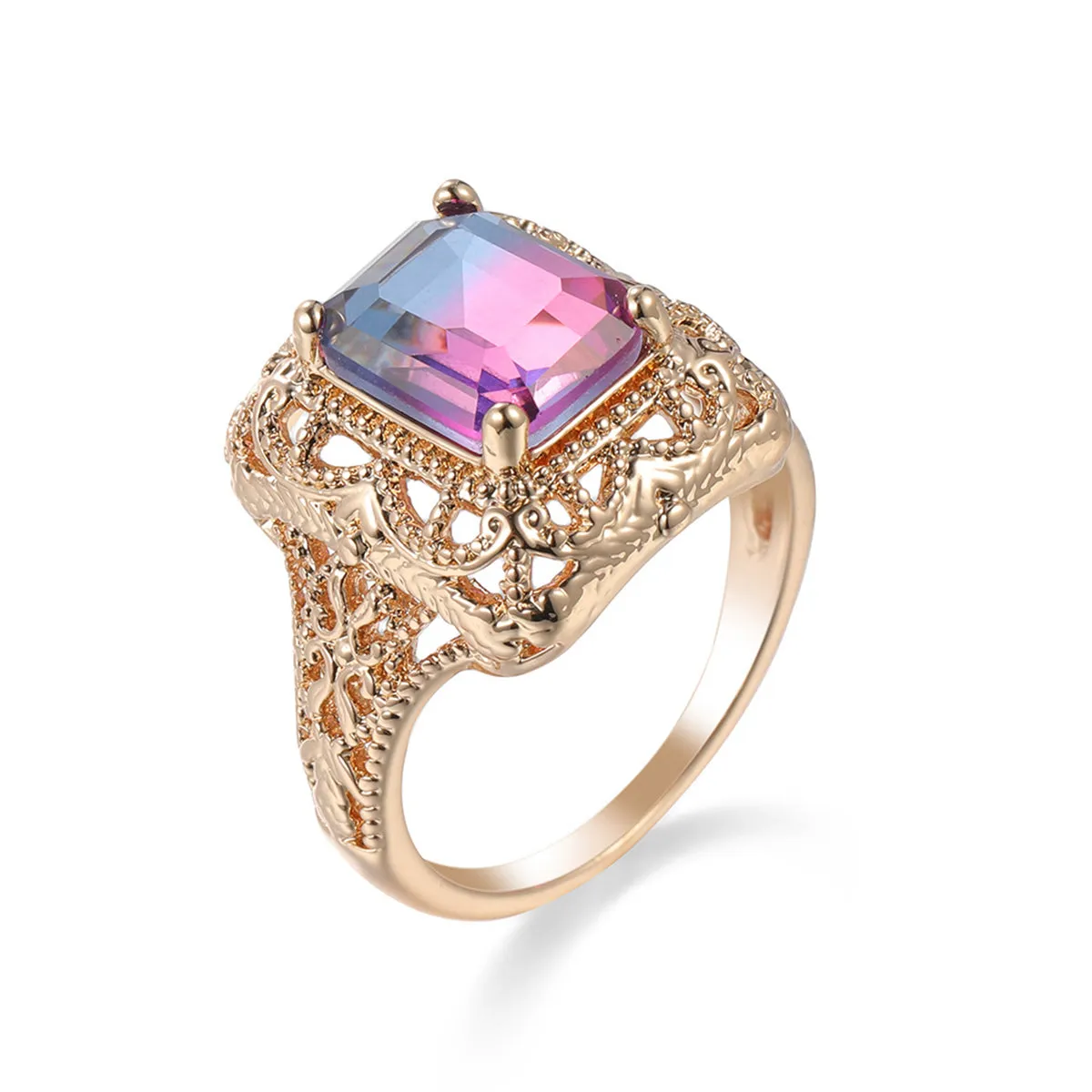 Rose Purple Crystal & 18K Gold-Plated Radiant-Cut Ring