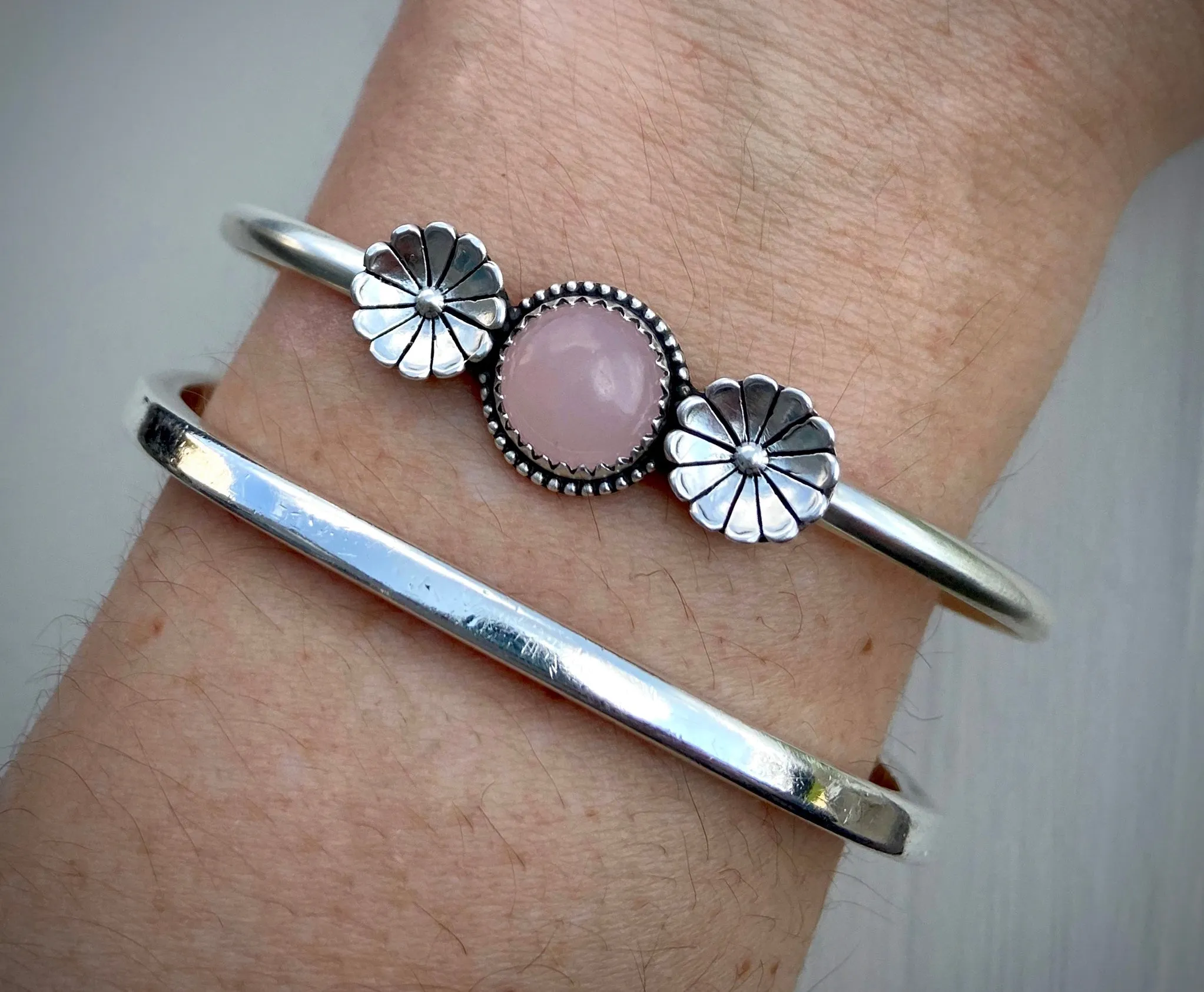 Rose Quartz Floral Cuff