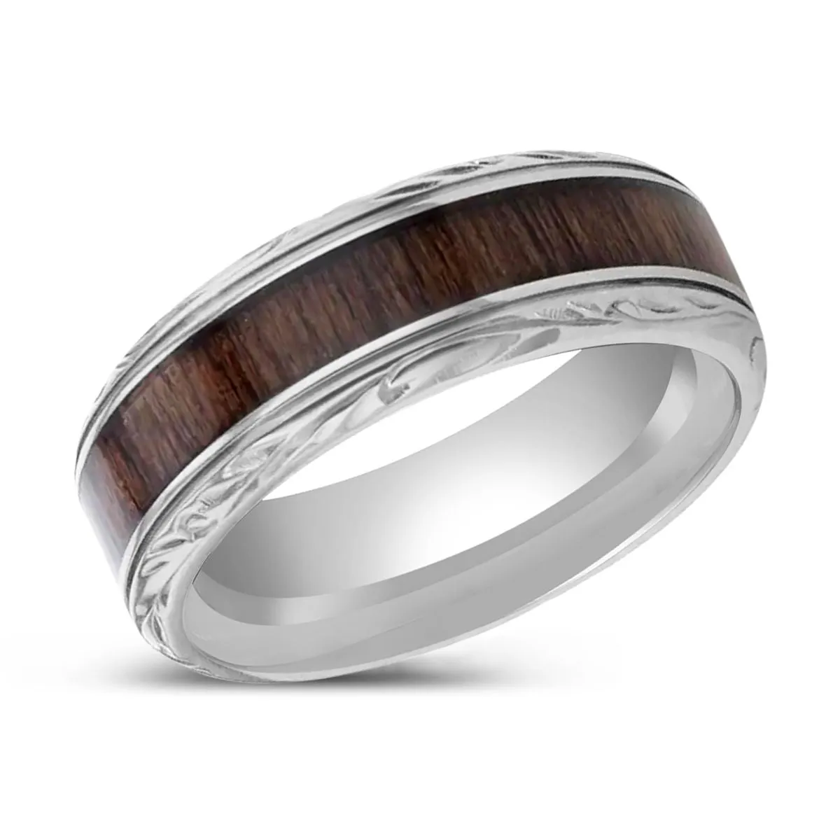 ROSENTRA | Titanium Ring, Rosewood Inlay, Beveled Edges