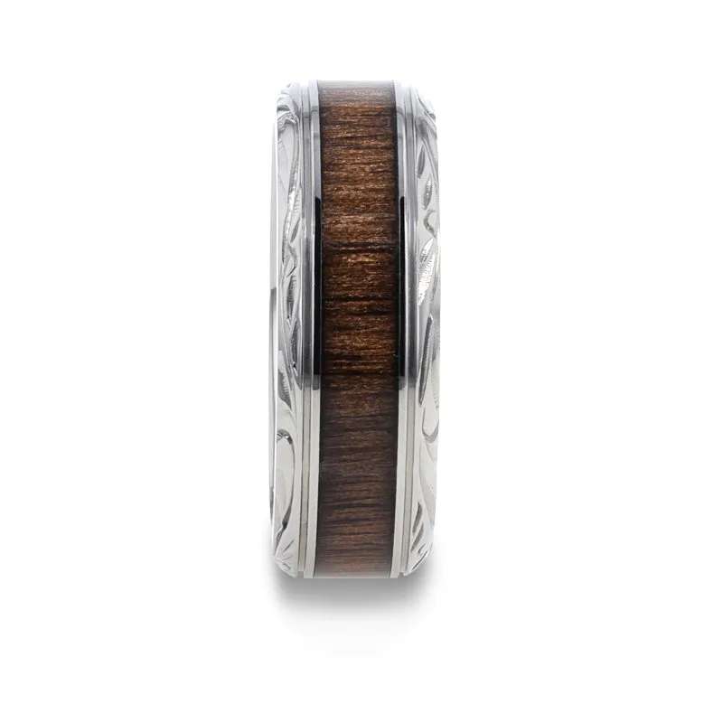 ROSENTRA | Titanium Ring, Rosewood Inlay, Beveled Edges