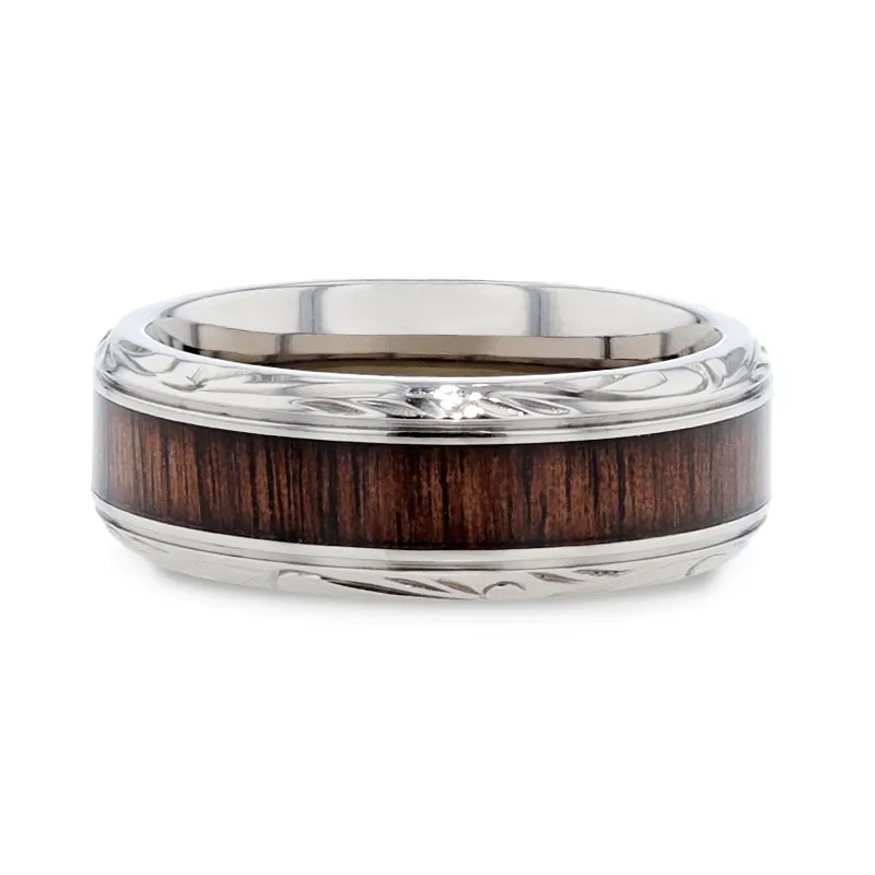 ROSENTRA | Titanium Ring, Rosewood Inlay, Beveled Edges