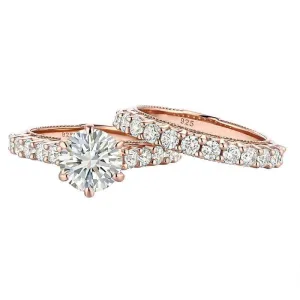 Round Cut Diamond Rose Gold Engagement Ring Set