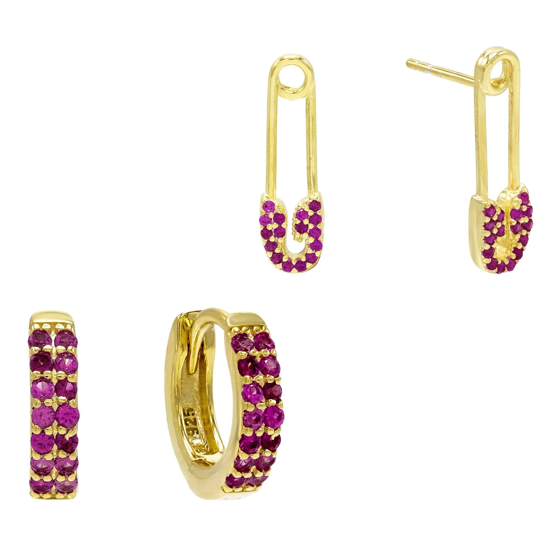 Safety Pin X Huggie Earring Combo Set