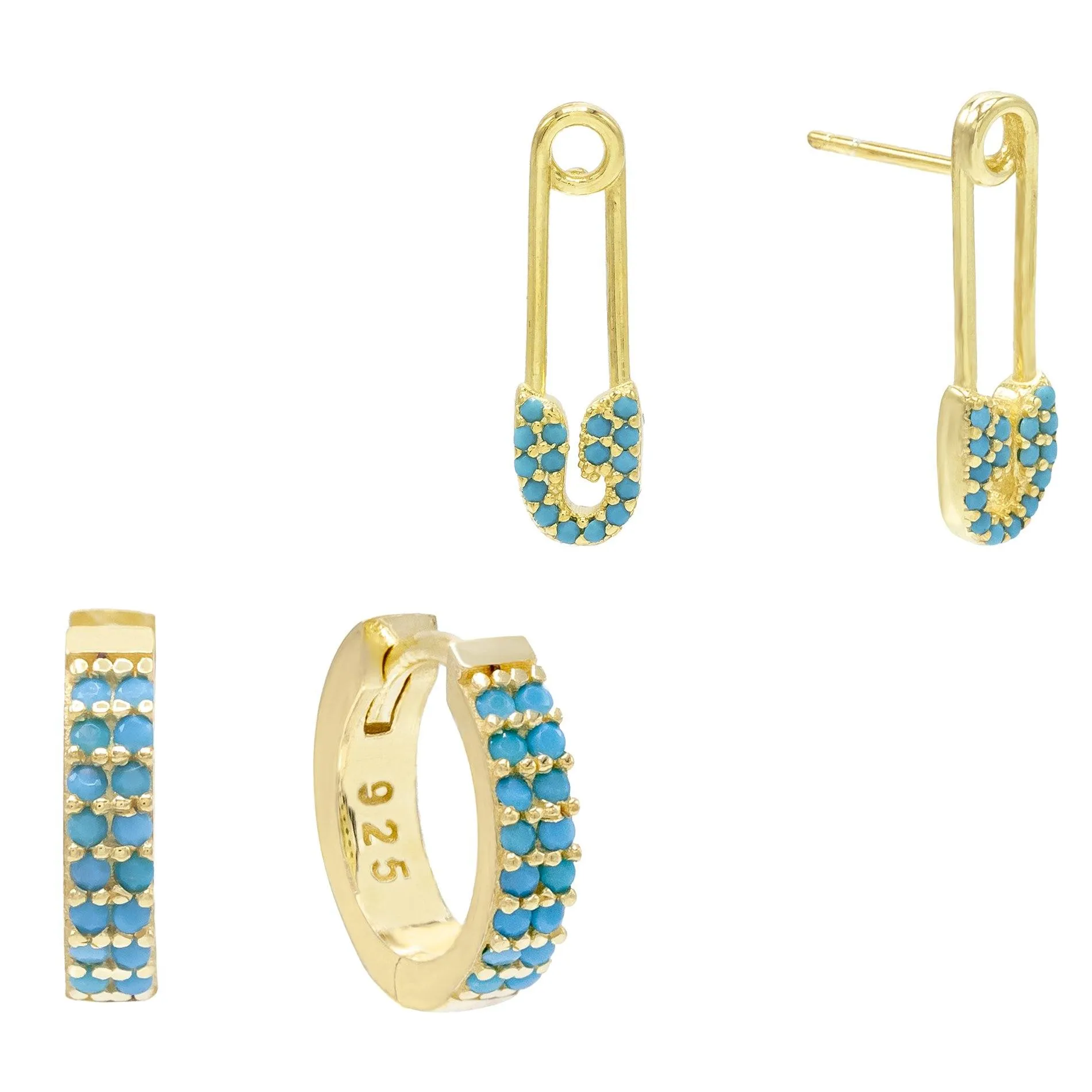 Safety Pin X Huggie Earring Combo Set