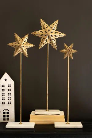 Set of 3 Metal Stars on Marble Bases (Pack of 2)
