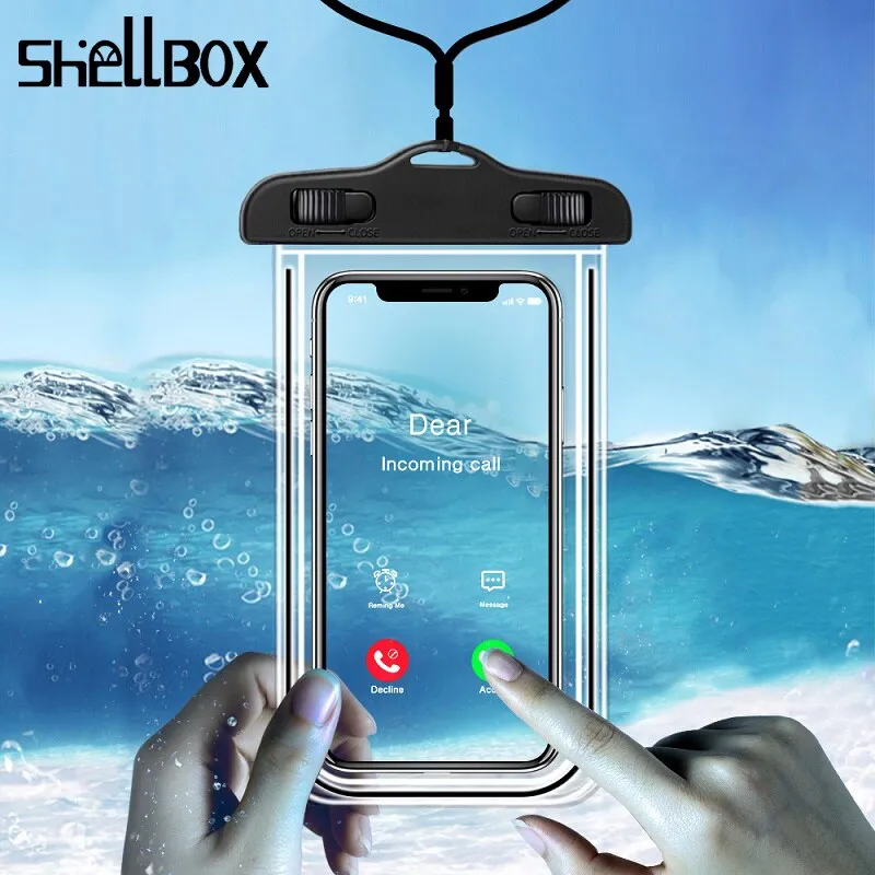 Shelbox Luminous Waterproof Smartphone Case For Phone Pouch Bag 6.5" Underwater Phone Case For iPhone 11 Huawei Xiaomi Universal