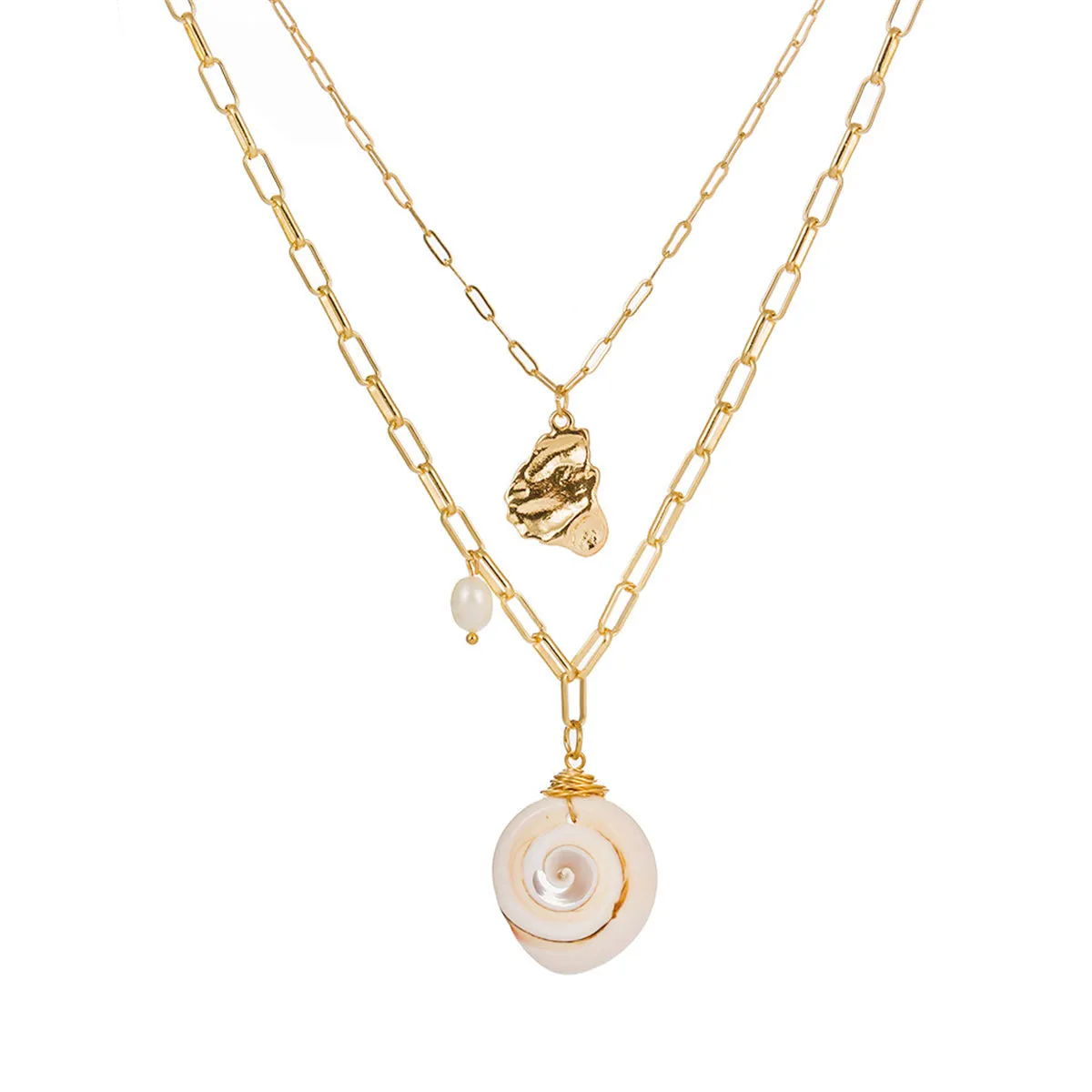 Shell & 18K Gold-Plated Layered Pendant Necklace