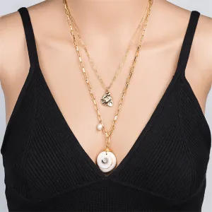 Shell & 18K Gold-Plated Layered Pendant Necklace