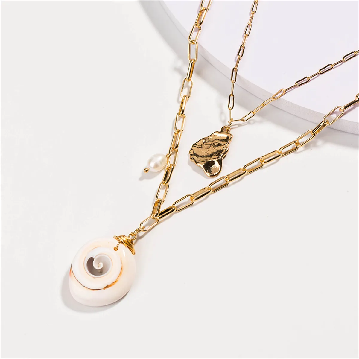 Shell & 18K Gold-Plated Layered Pendant Necklace