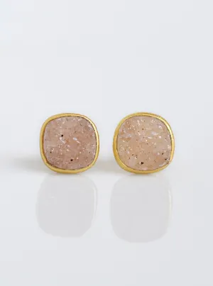Shining Druzy Cushion Stud Earrings
