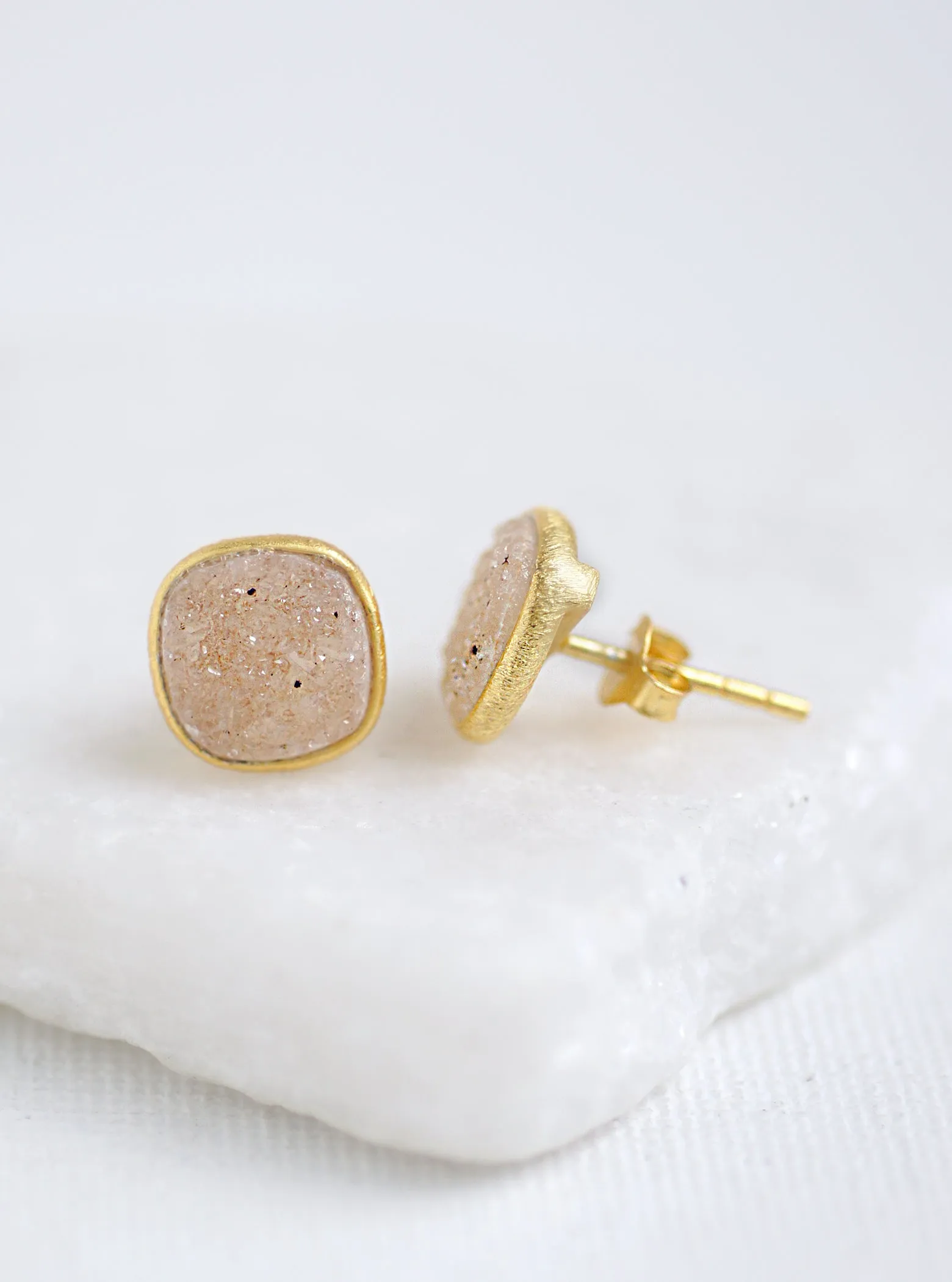 Shining Druzy Cushion Stud Earrings