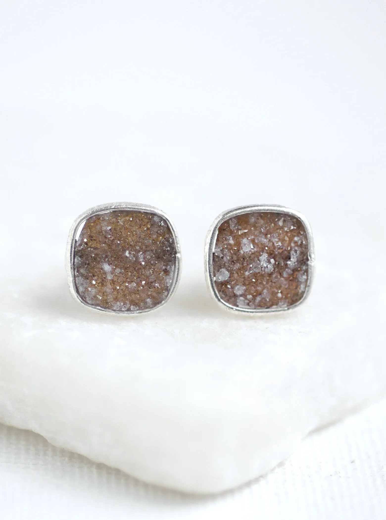 Shining Druzy Cushion Stud Earrings