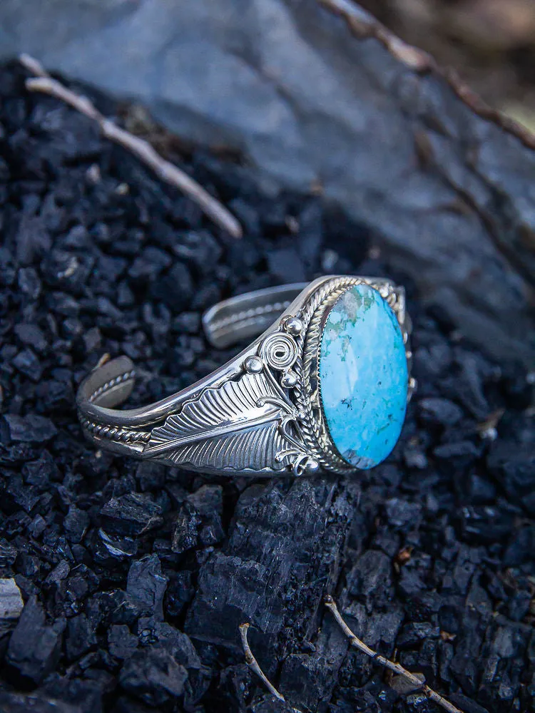 Shiny Cuff with Single Turqoise Stone