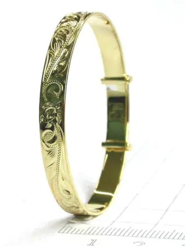 SILVER 925 HAWAIIAN BABY BANGLE BRACELET HONU TURTLE PRINCESS SCROLL YELLOW 6MM
