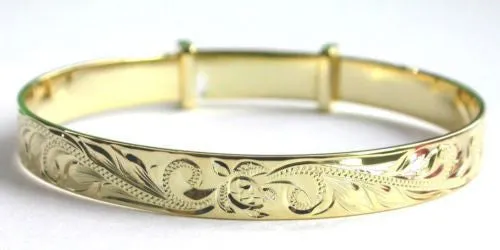 SILVER 925 HAWAIIAN BABY BANGLE BRACELET HONU TURTLE PRINCESS SCROLL YELLOW 6MM