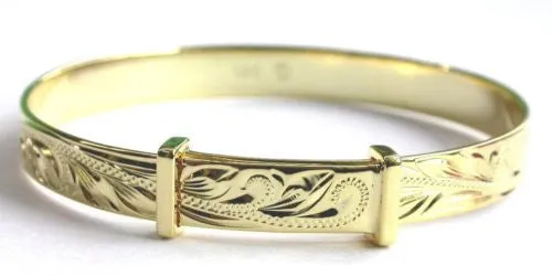 SILVER 925 HAWAIIAN BABY BANGLE BRACELET HONU TURTLE PRINCESS SCROLL YELLOW 6MM