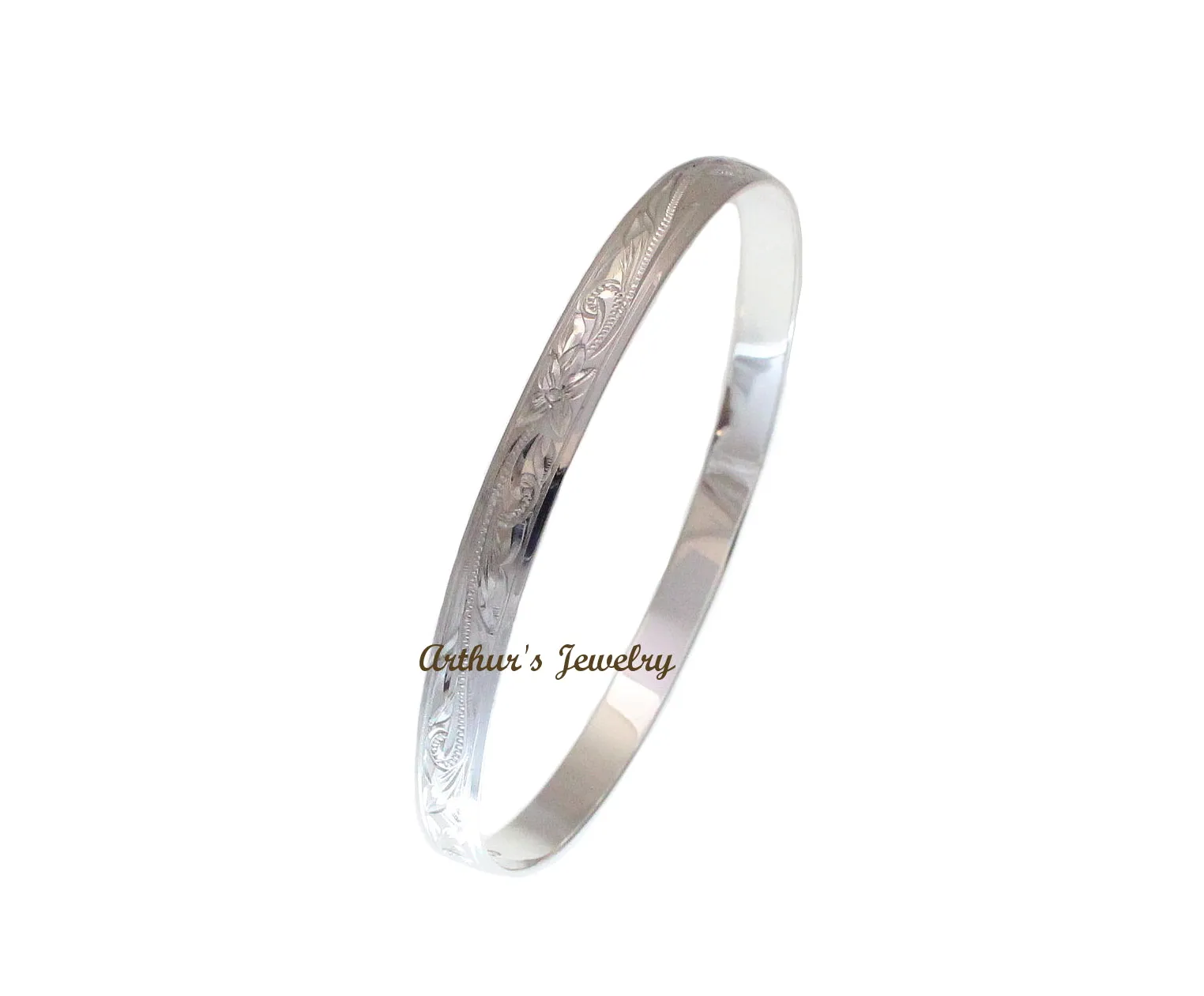 SILVER 925 HAWAIIAN BANGLE BRACELET BLACK ENAMEL KUUIPO SCROLL SMOOTH EDGE 6MM