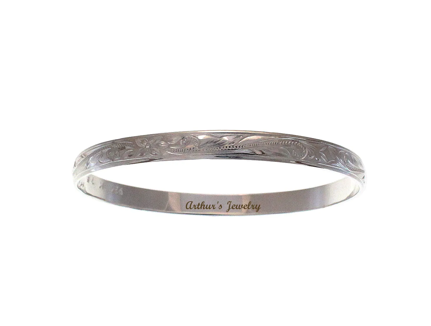 SILVER 925 HAWAIIAN BANGLE BRACELET BLACK ENAMEL KUUIPO SCROLL SMOOTH EDGE 6MM