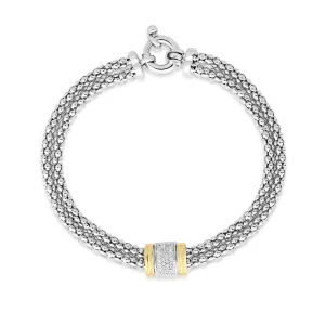 Silver & 18K Gold Diamond Station Prosecco Chain Bracelet