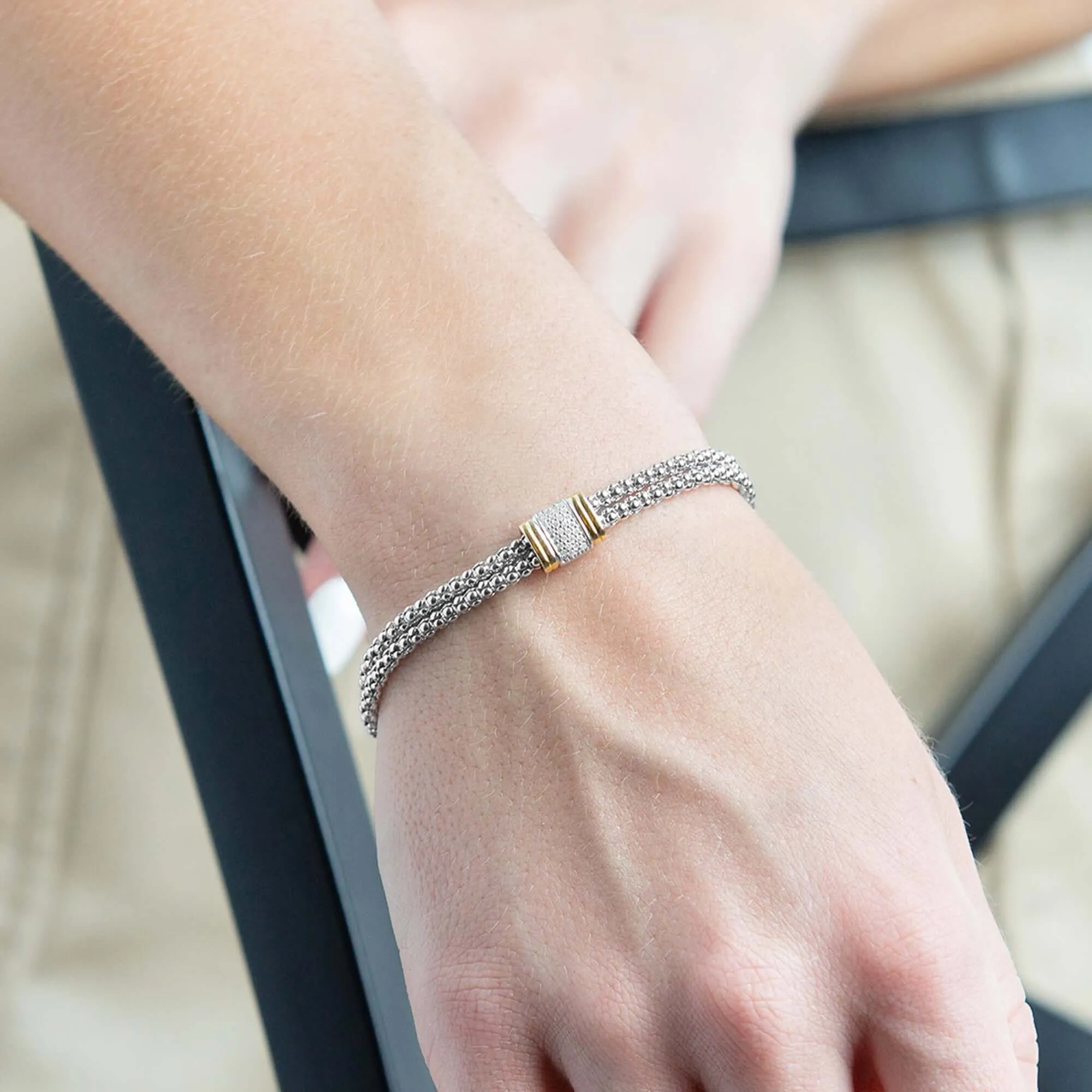 Silver & 18K Gold Diamond Station Prosecco Chain Bracelet