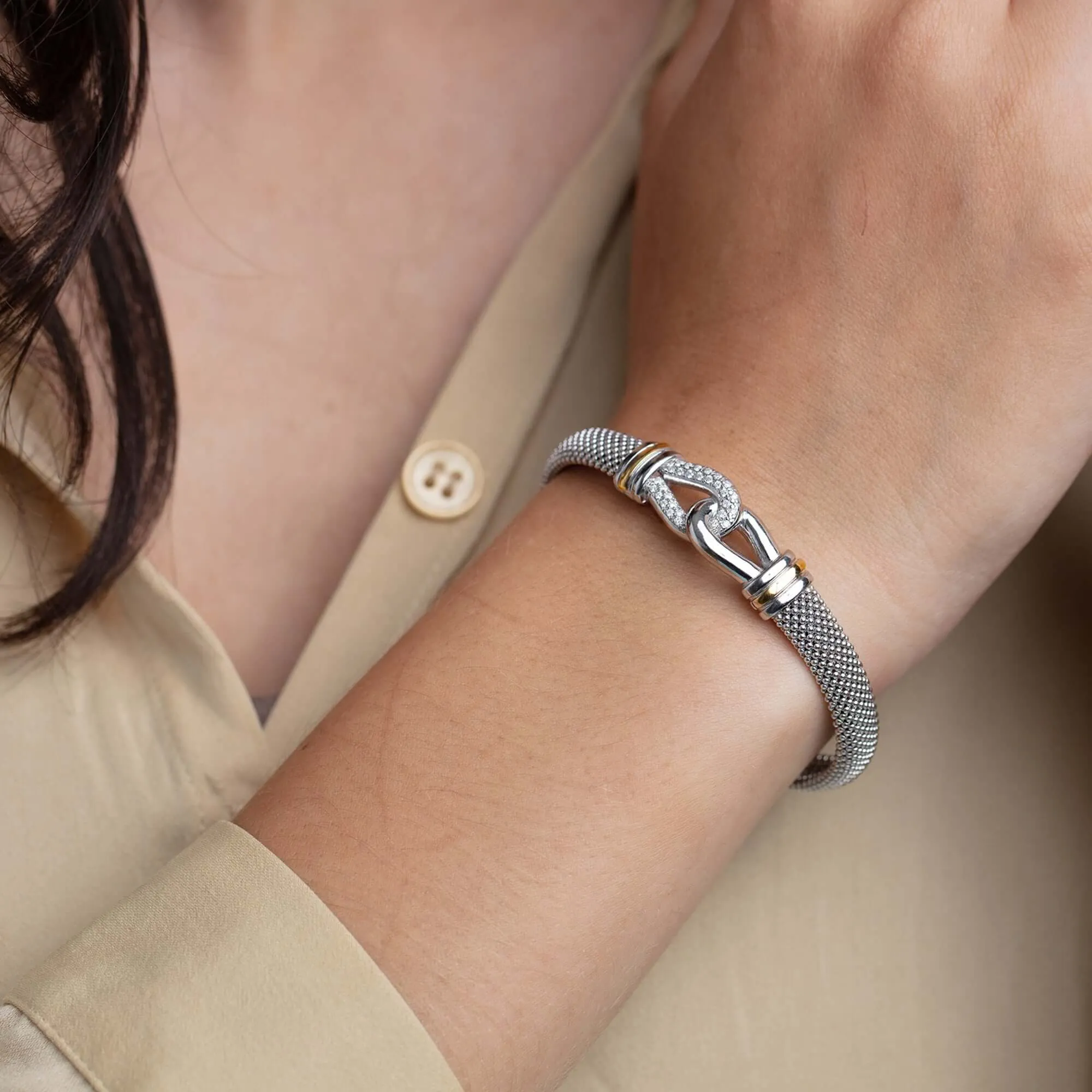 Silver & 18K Gold Interlocking Diamond Prosecco Bracelet