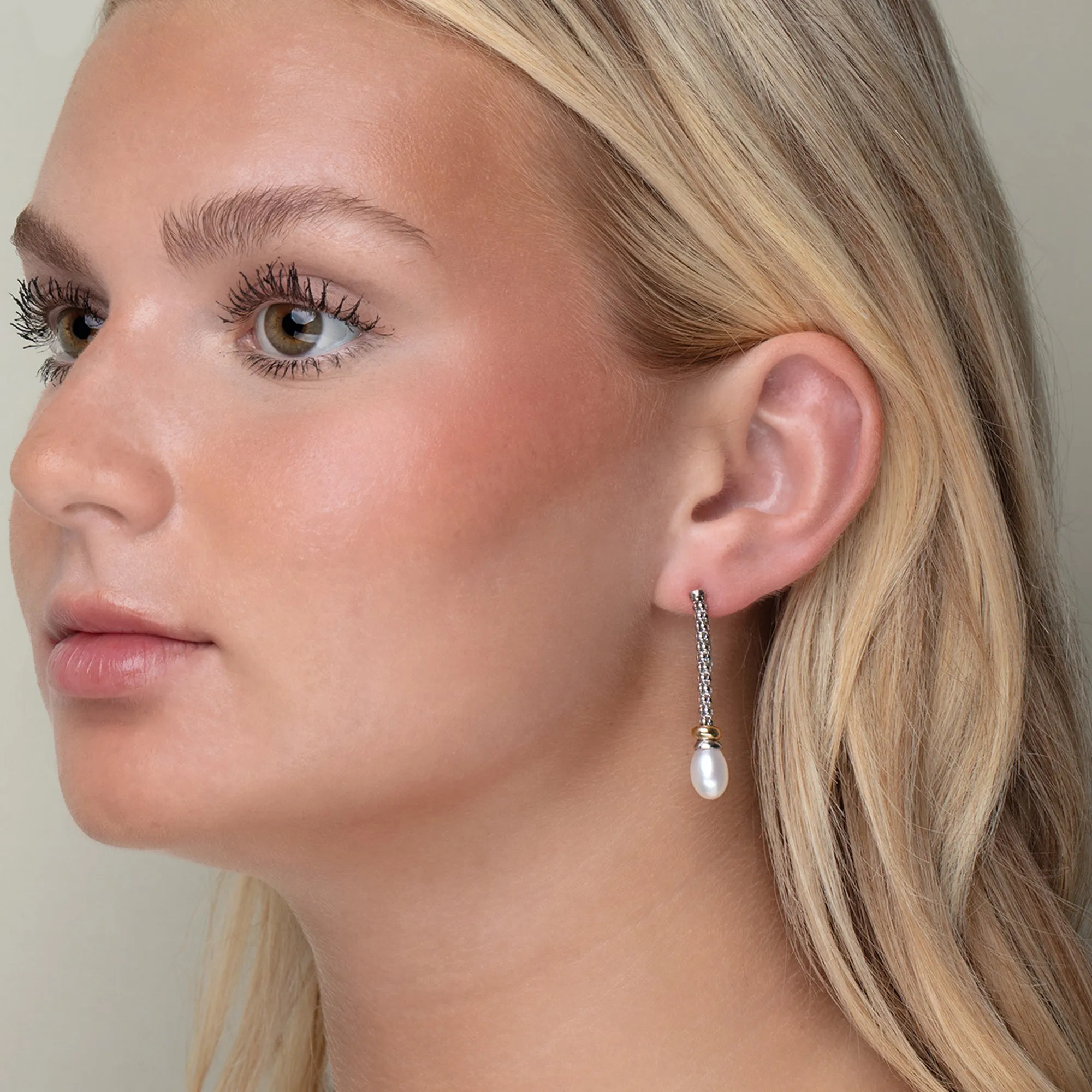 Silver & 18K Gold Prosecco Pearl Drop Earrings