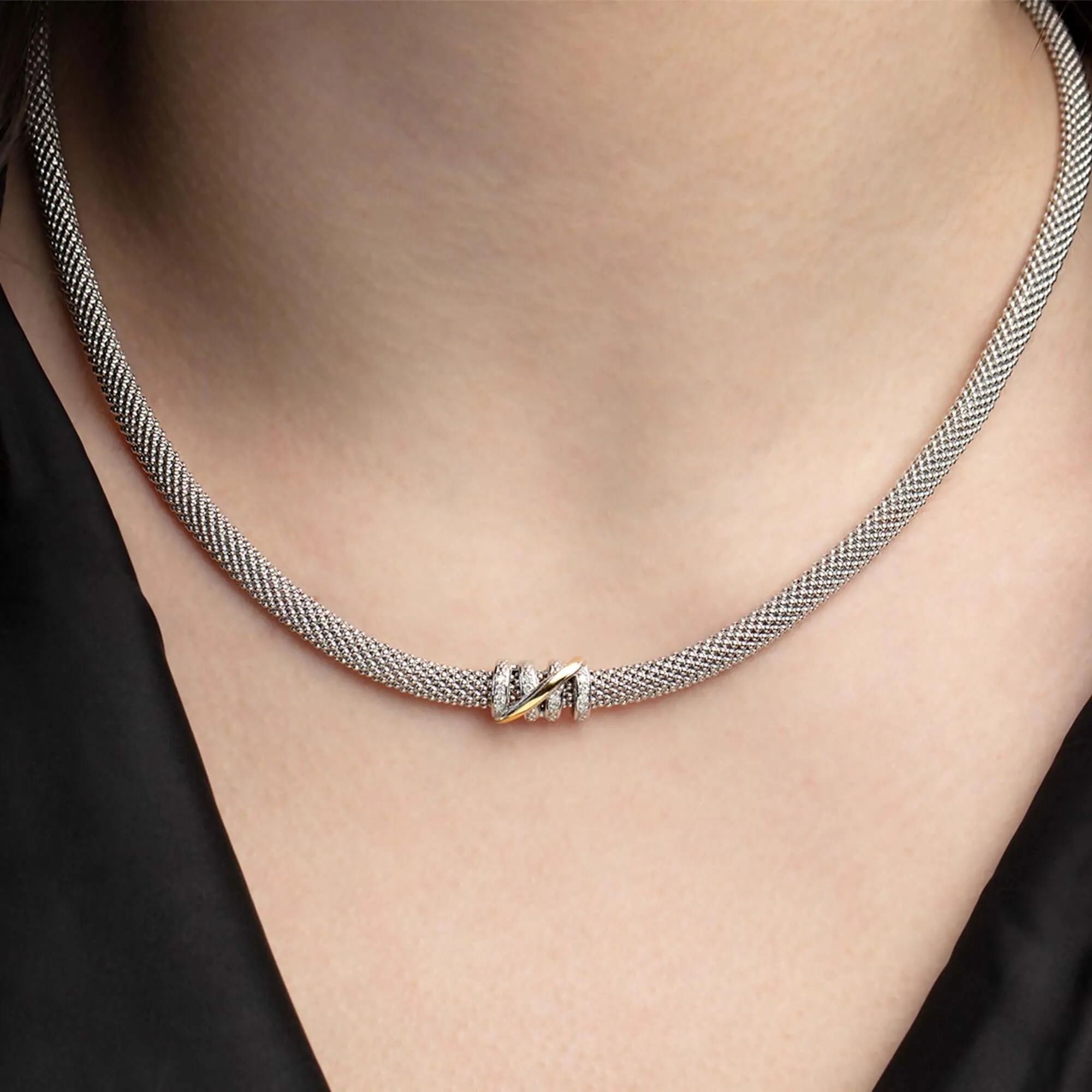 Silver & 18K Gold Small Diamond Tally Prosecco Necklace