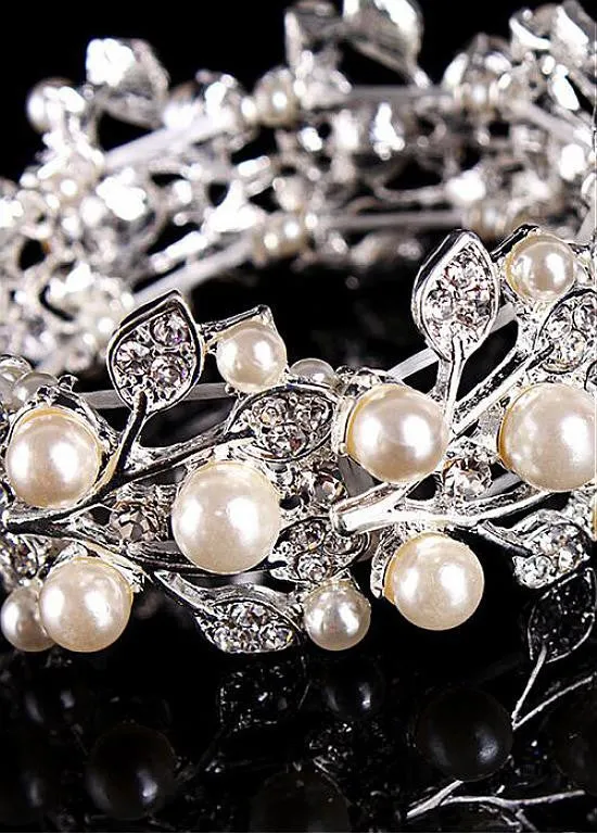 Silver-plated Alloy Bracelets With Rhinestones & Pearls