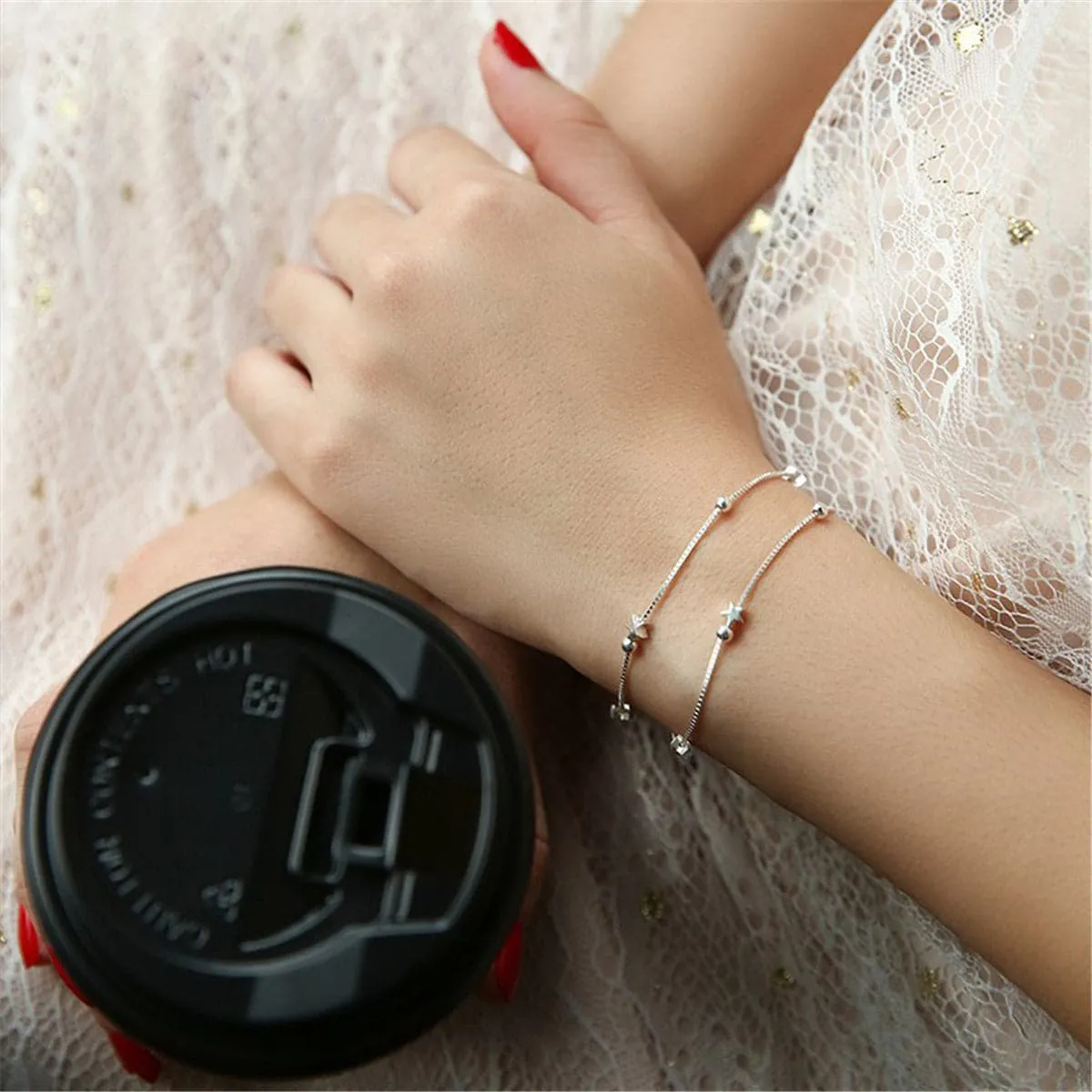 Silver-Plated Star Station Bracelet