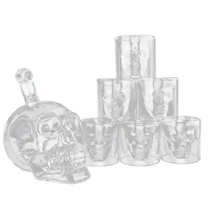 Skeleton Shaped Glass Cup Drinking Glassware Drinkware Whiskey and Liquor Decanter Gift Set 6 Double Walled Glasses