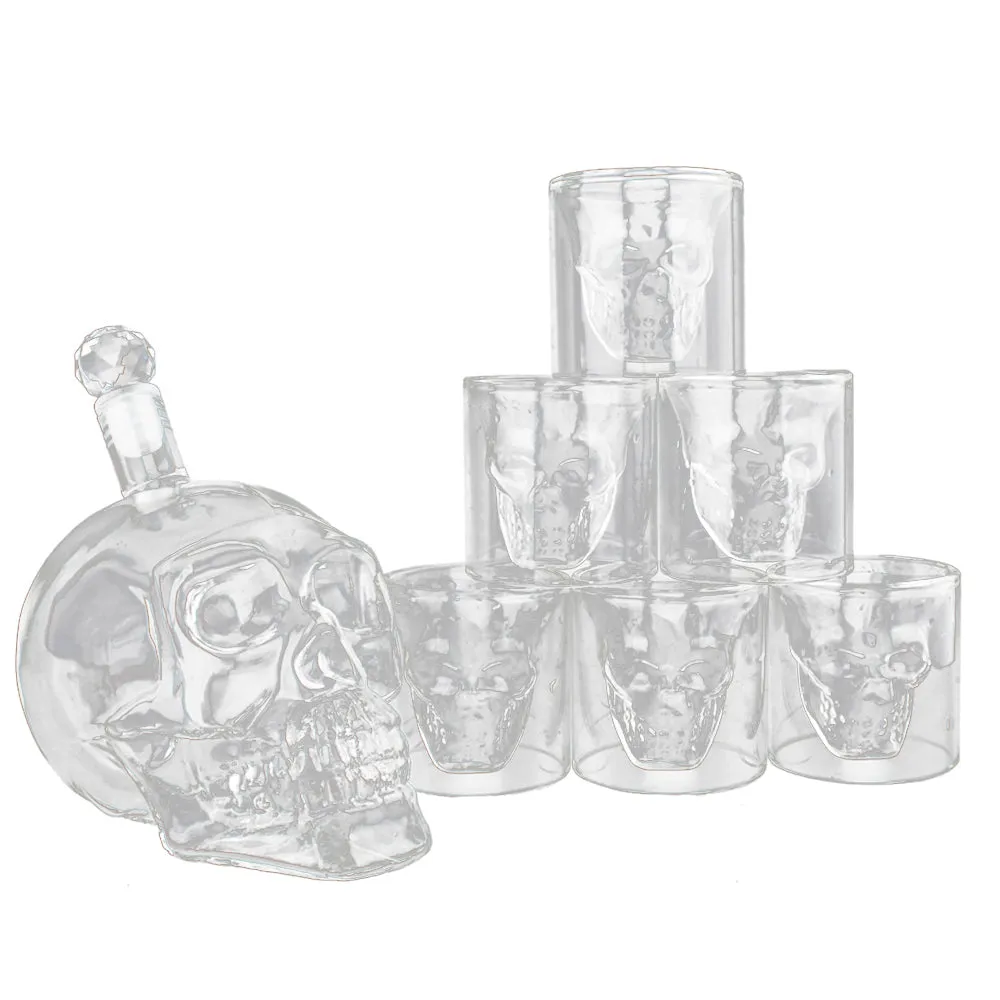 Skeleton Shaped Glass Cup Drinking Glassware Drinkware Whiskey and Liquor Decanter Gift Set 6 Double Walled Glasses