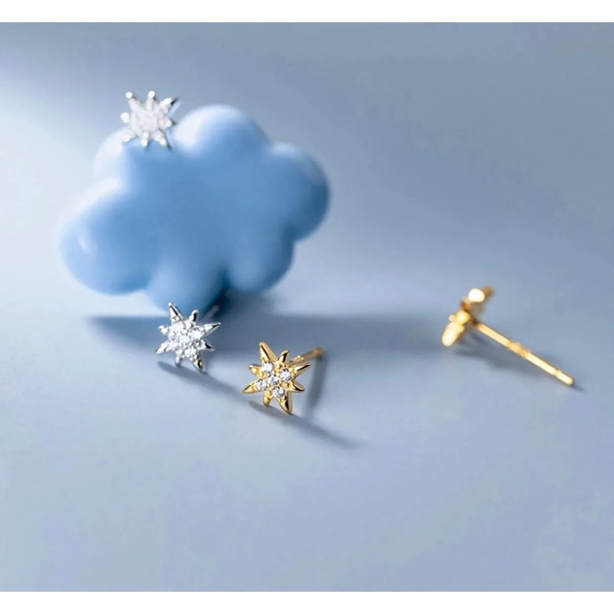 Small Shining Stars Stud Earrings-ECZ008