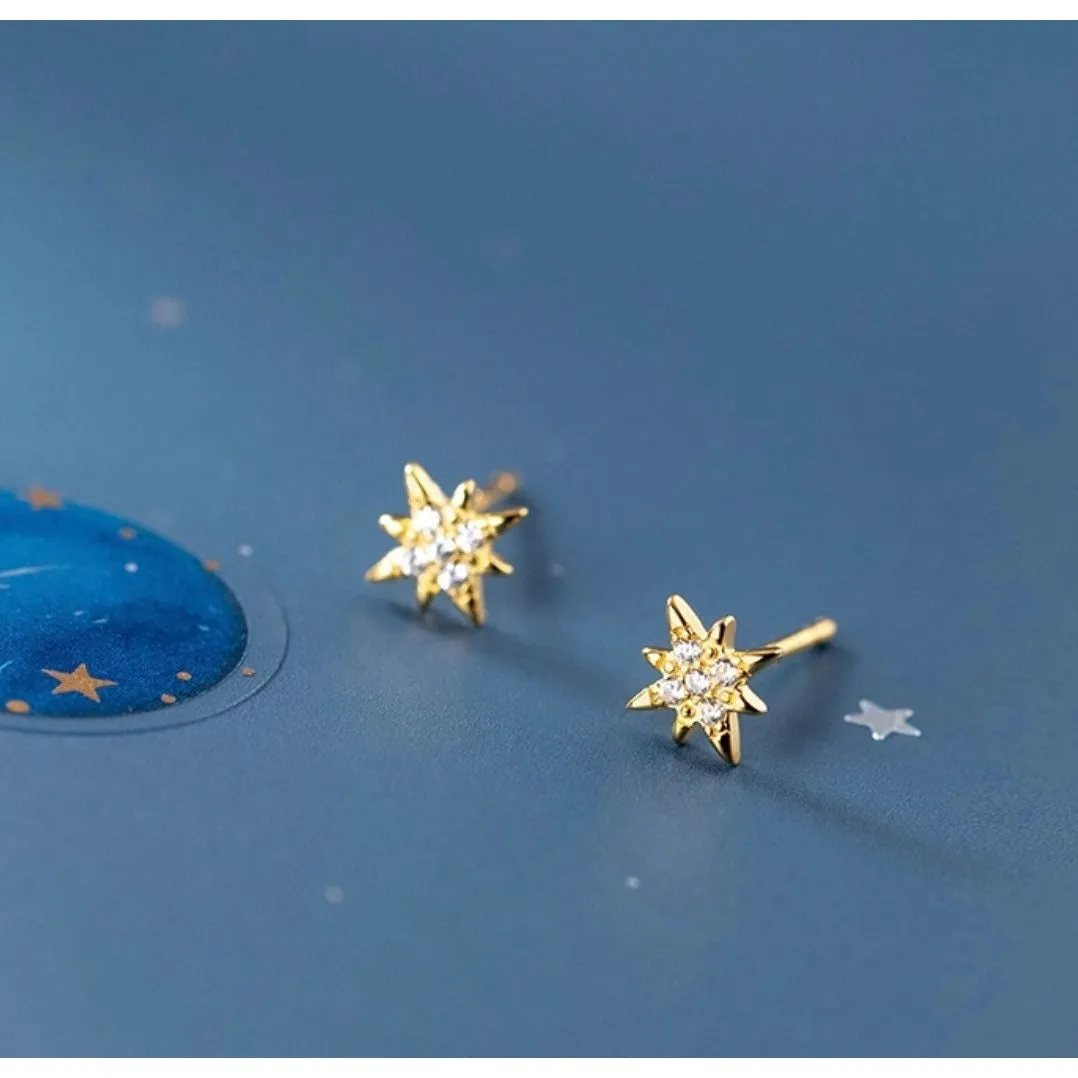 Small Shining Stars Stud Earrings-ECZ008