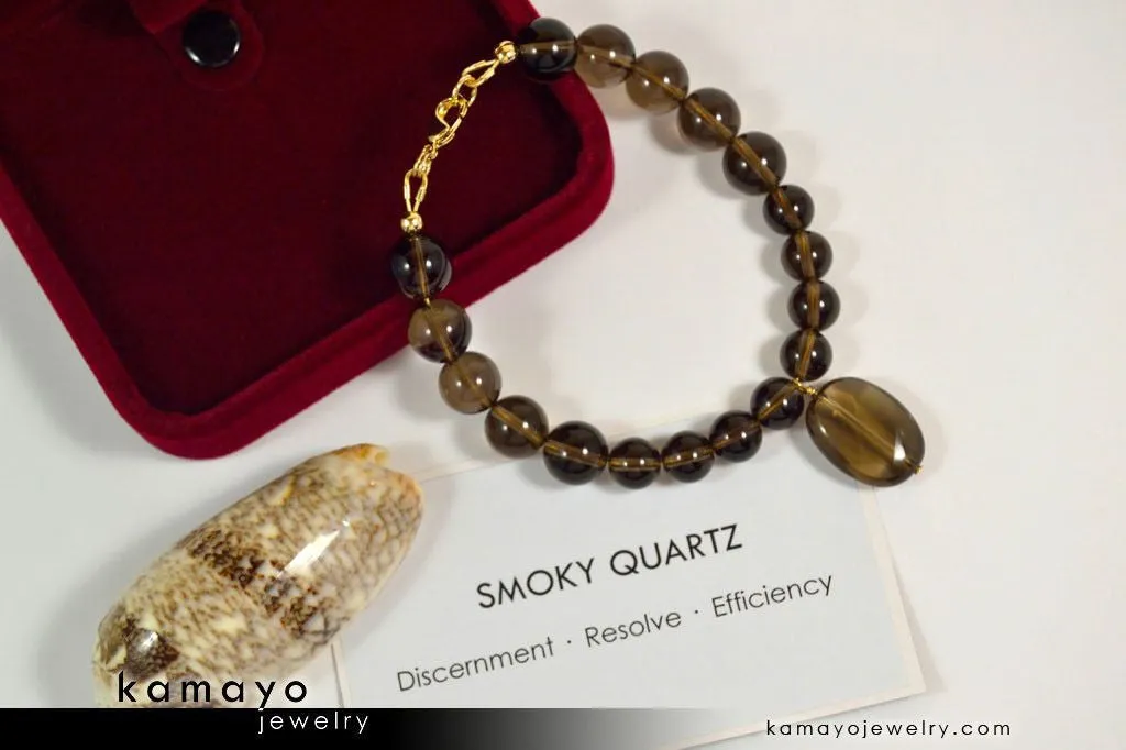 SMOKY QUARTZ BRACELET - Smooth Oval Pendant and Round Beads