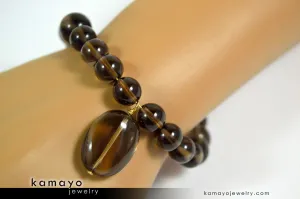 SMOKY QUARTZ BRACELET - Smooth Oval Pendant and Round Beads