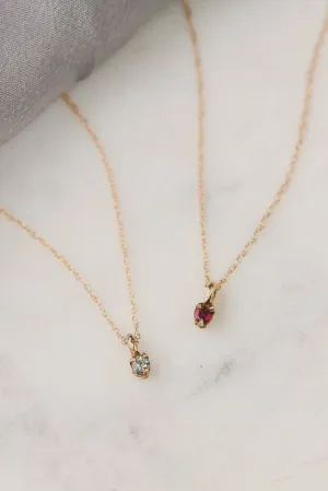 Solid 14k Gold Dainty Birthstone Pendant